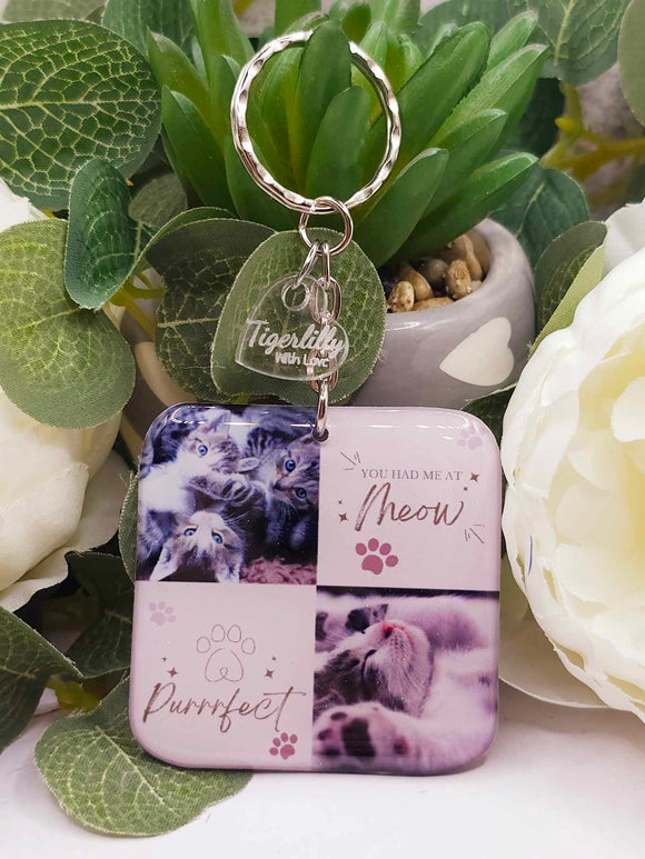 You had me at meow. personalised 2 photo square keyring, verse keyring, keepsake
