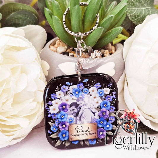 Forever in my heart forget me not square photo keyring, personalised keyring, keepsake