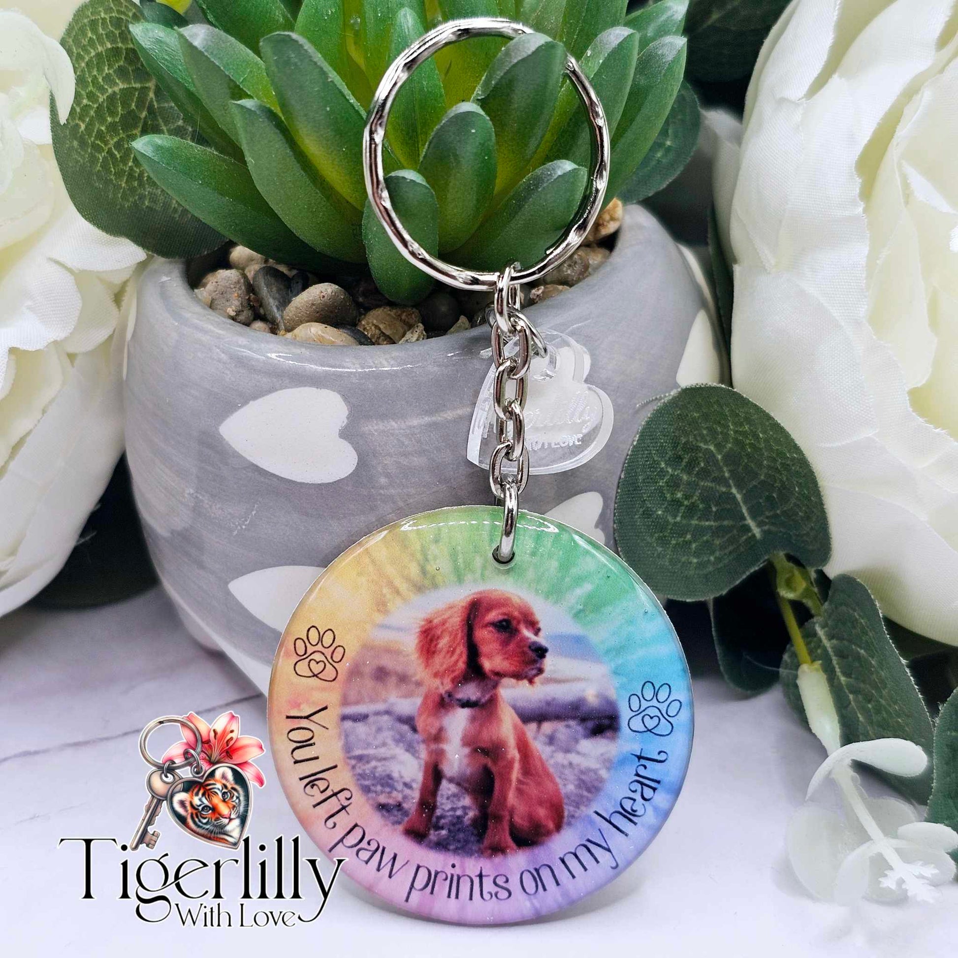 personalised pet memorial photo keyring UK with dog photo