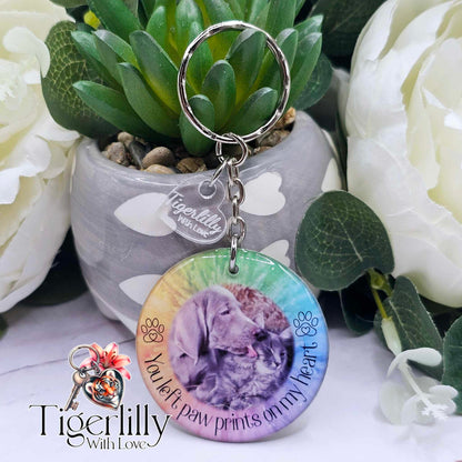 personalised pet memorial photo keyring UK with dog photo
