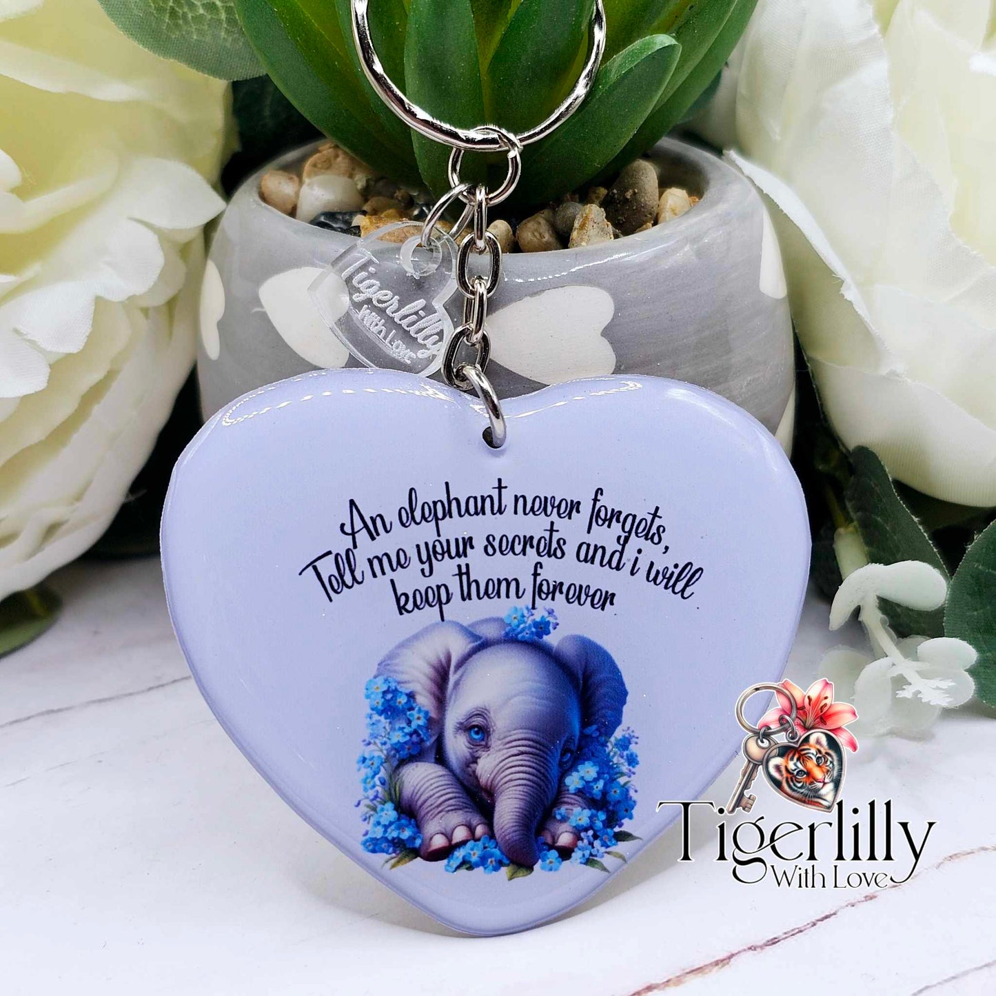 An elephant never forgets, heart keyring, verse keyring, keepsake