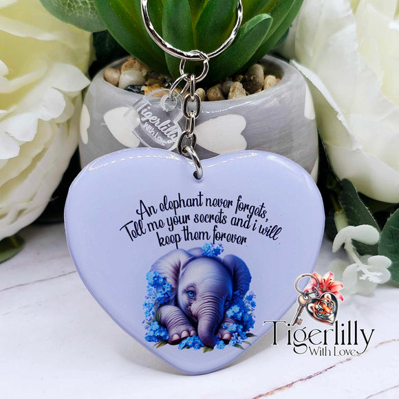 An elephant never forgets, heart keyring, verse keyring, keepsake