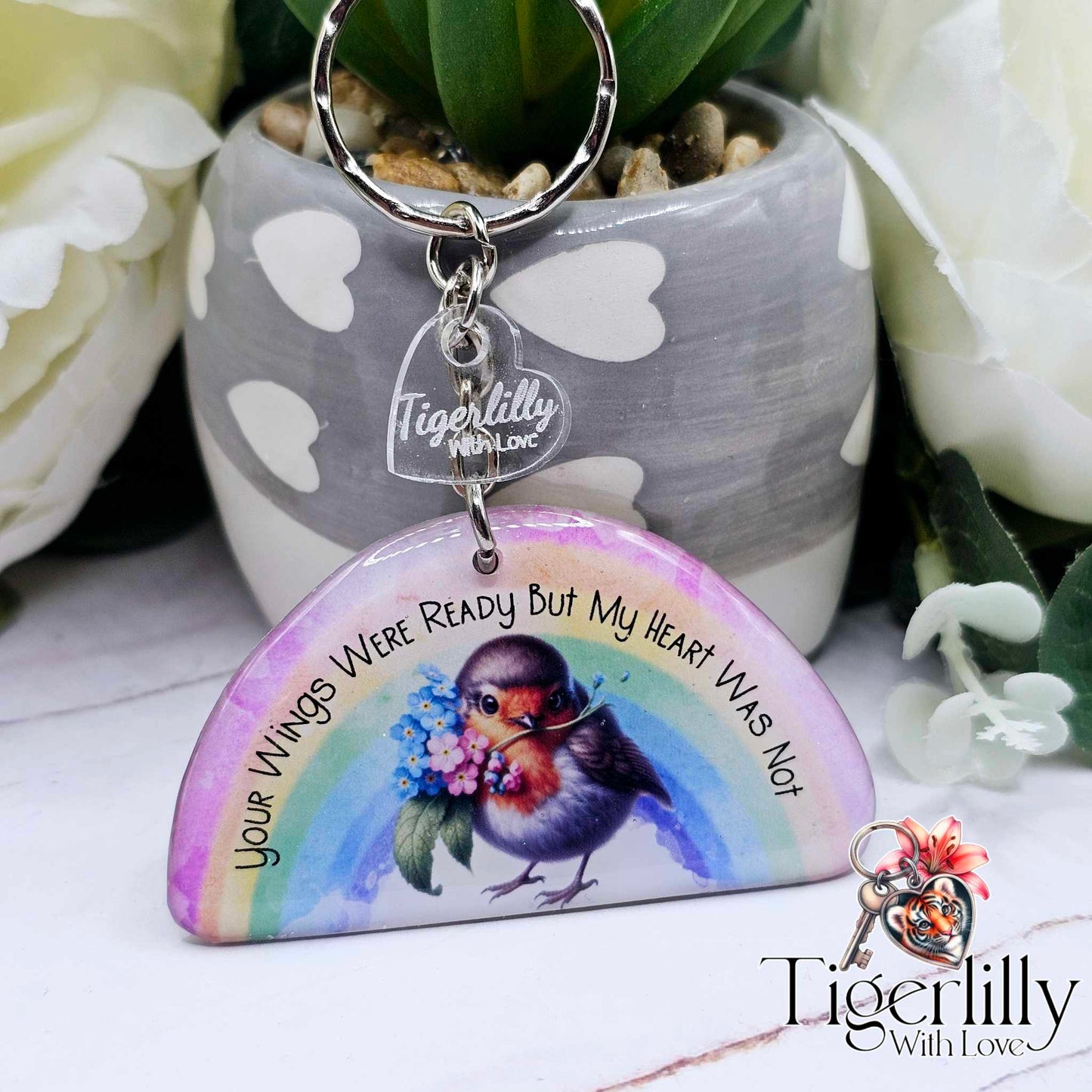 your wings were ready robin rainbow keyring, verse keyring, keepsake