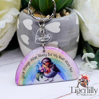 your wings were ready robin rainbow keyring, verse keyring, keepsake