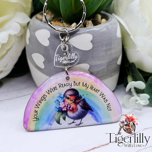 your wings were ready robin rainbow keyring, verse keyring, keepsake