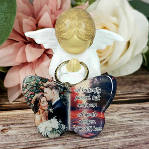A butterfly passed soft and near,  butterfly personalised photo keyring, verse keyring, keepsake