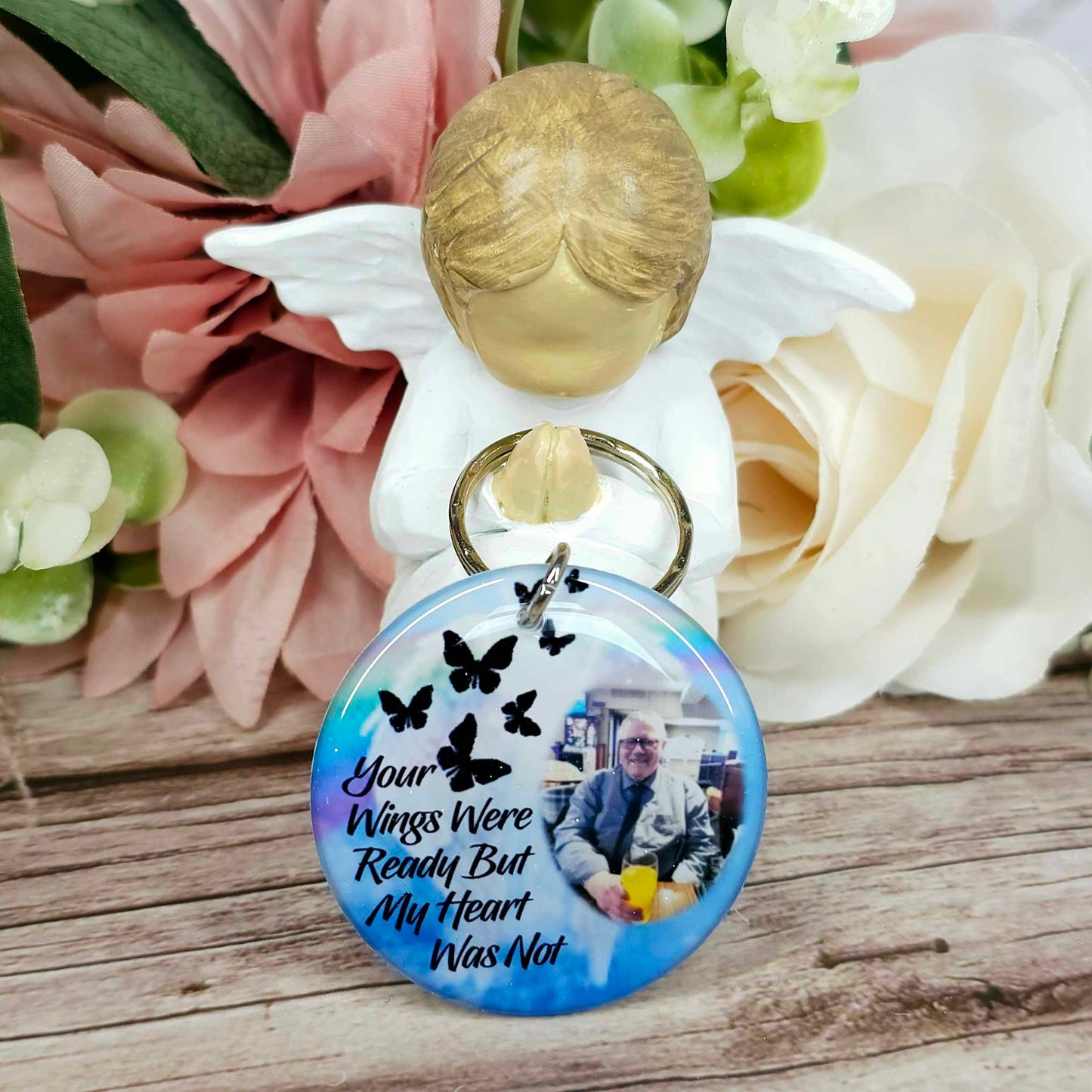 your wings were ready (butterfly version) personalised photo keyring, verse keyring, keepsake