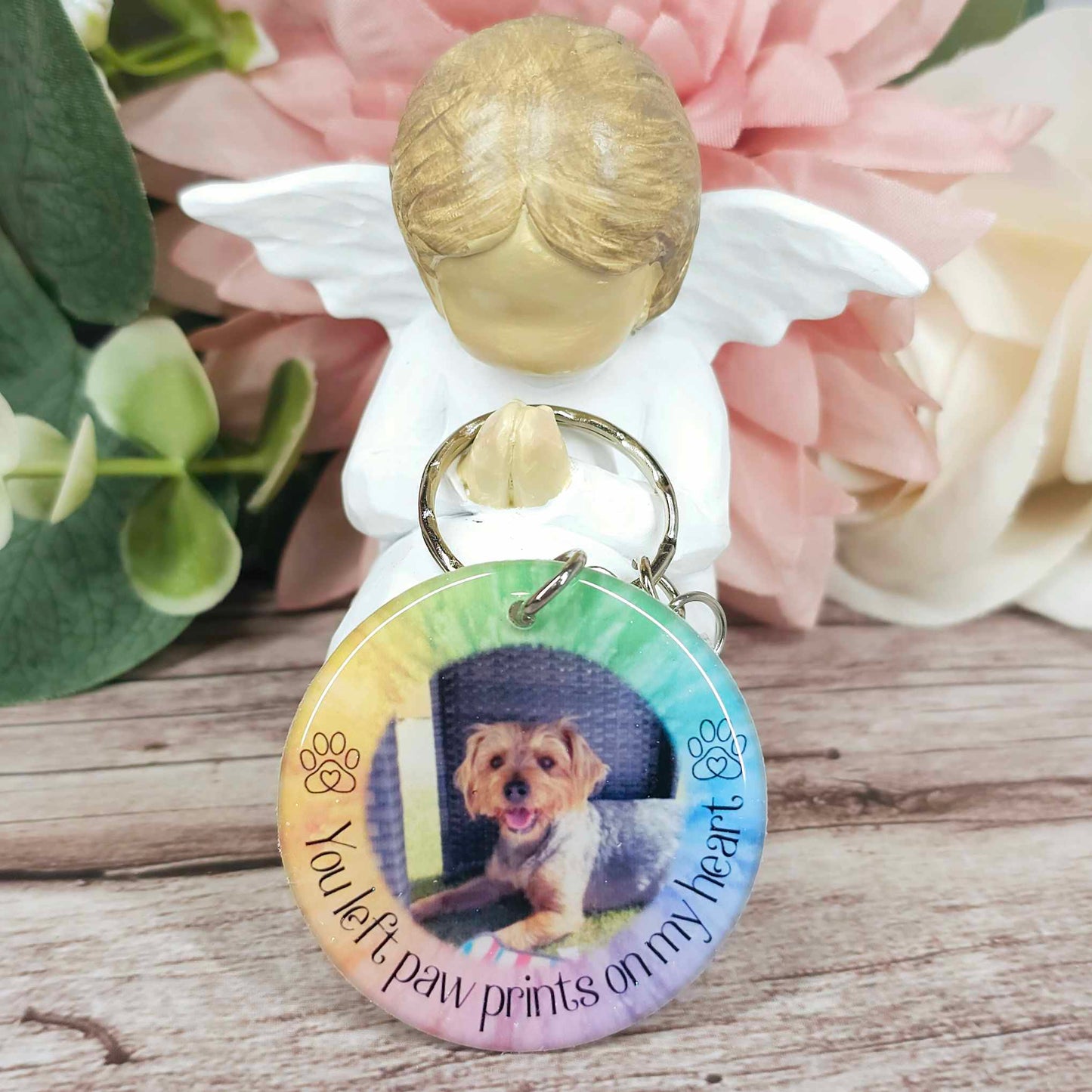 personalised pet memorial photo keyring UK with dog photo