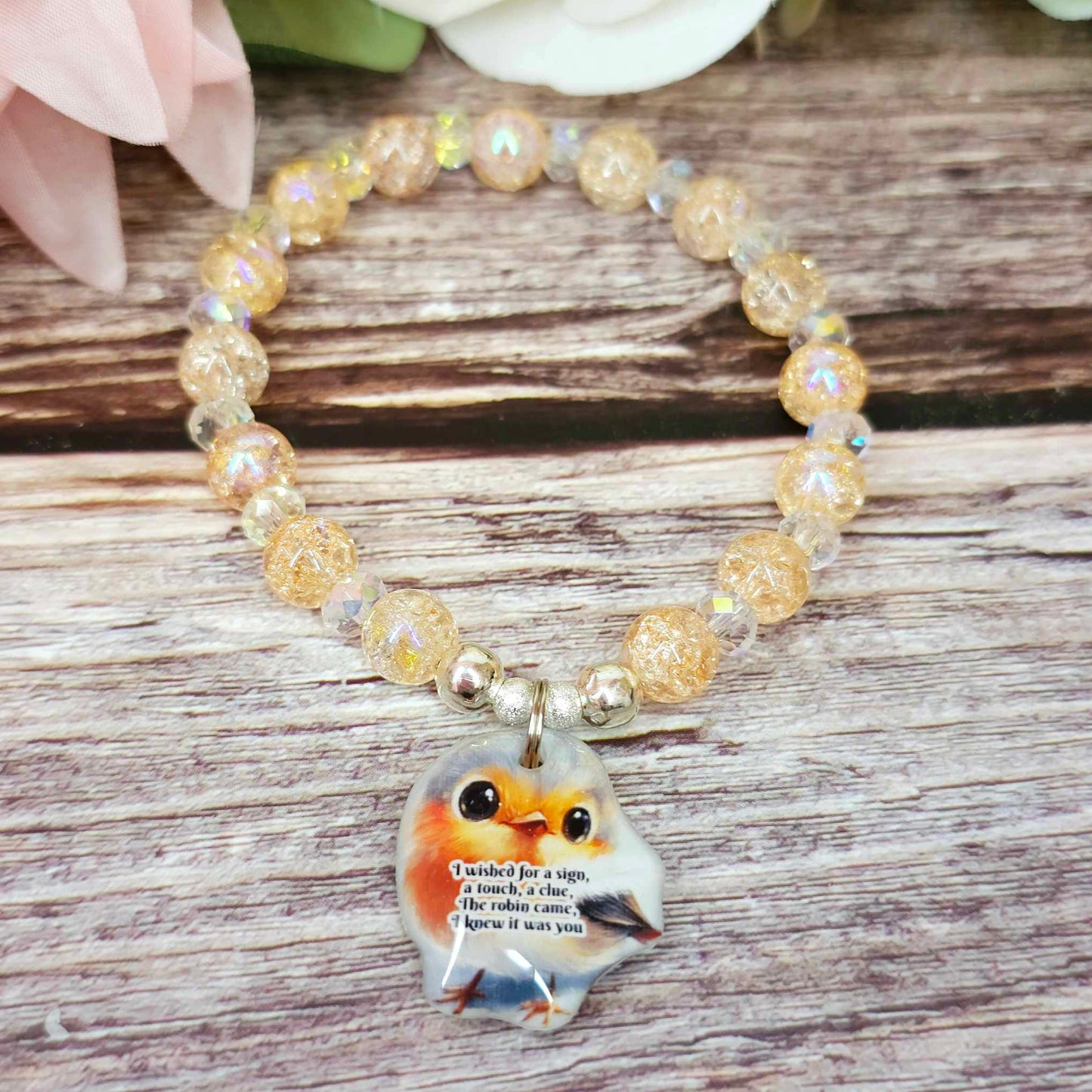 16 cm i wished for a sign robin charm bracelet (42a)