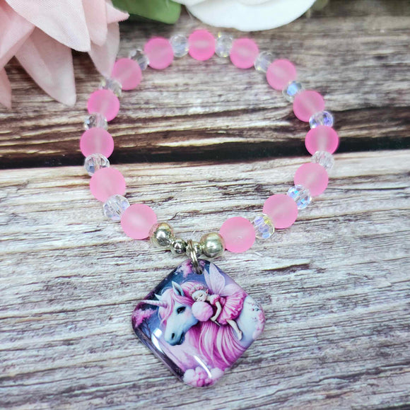 16 cm pink unicorn and fairy charm bracelet (12a)