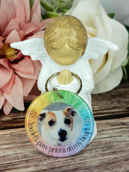 personalised pet memorial photo keyring UK with dog photo