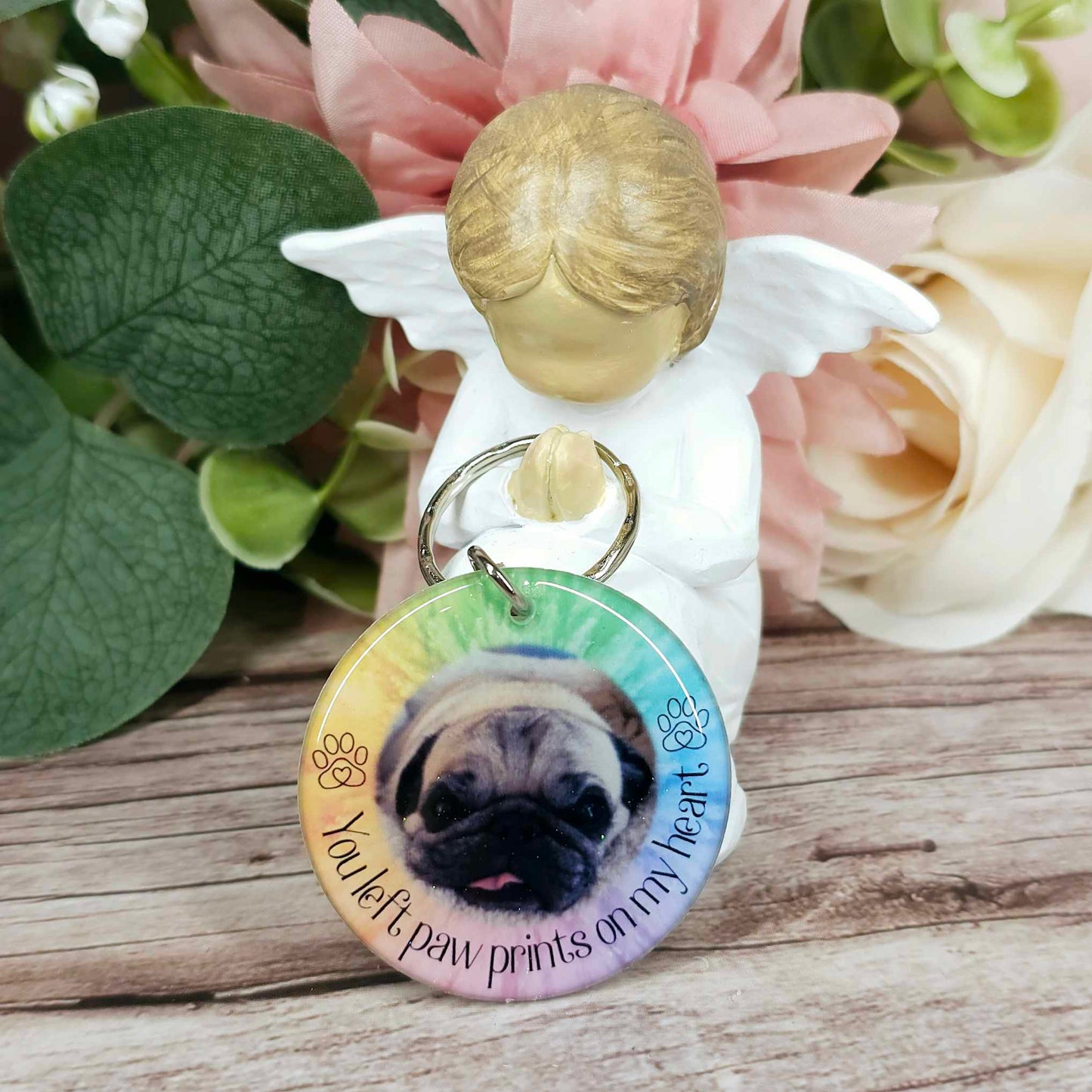personalised pet memorial photo keyring UK with dog photo