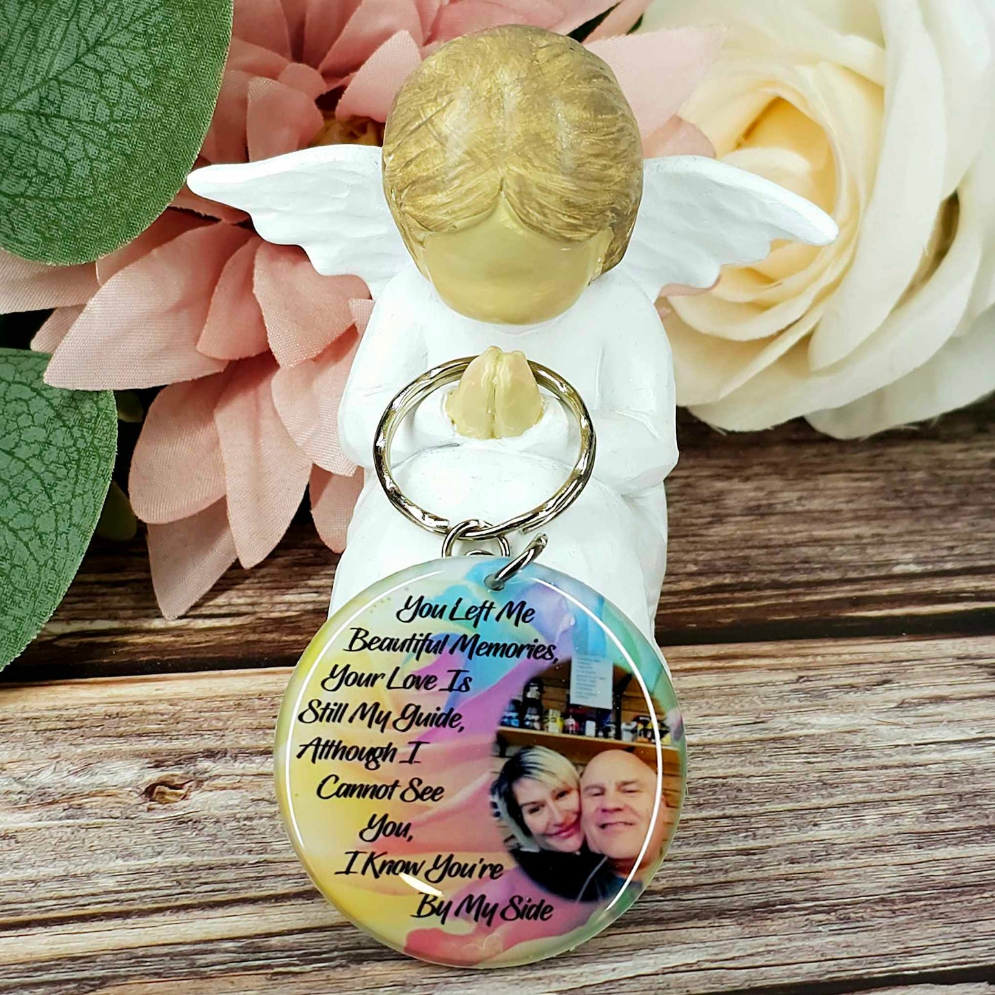 you left me beautiful memories personalised photo keyring, verse keyring, keepsake