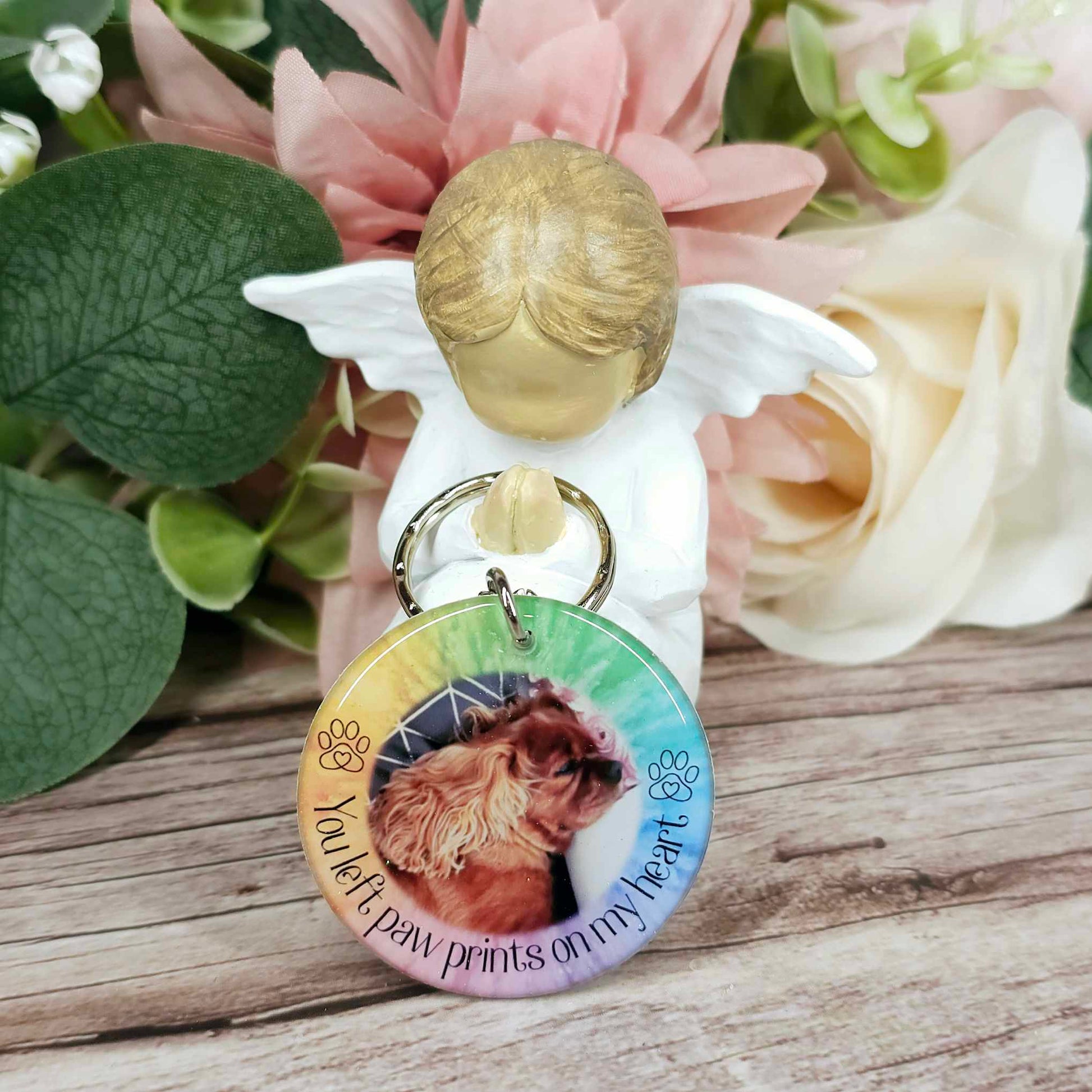 personalised pet memorial photo keyring UK with dog photo