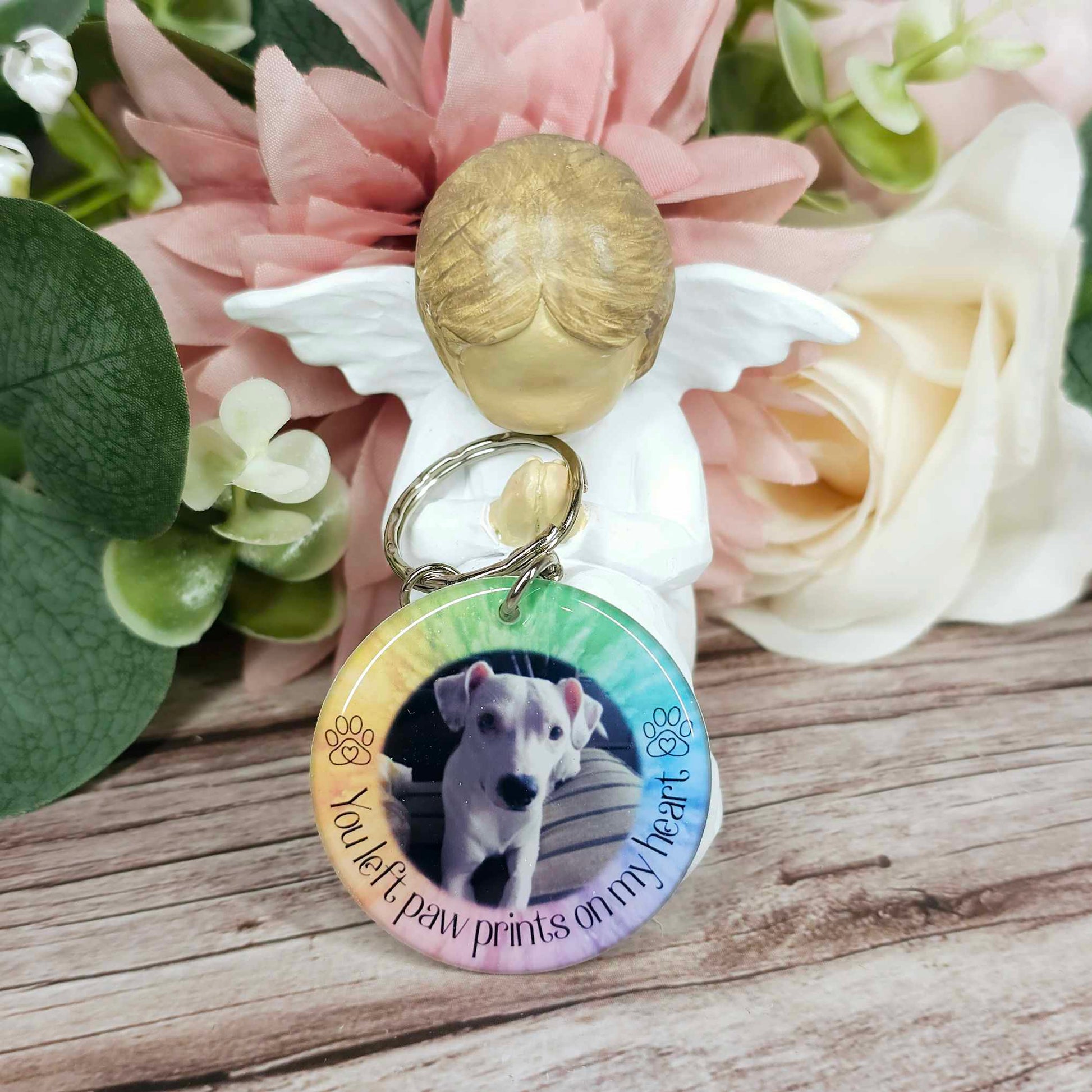 personalised pet memorial photo keyring UK with dog photo