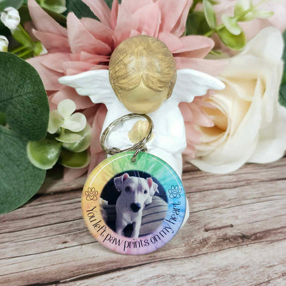personalised pet memorial photo keyring UK with dog photo