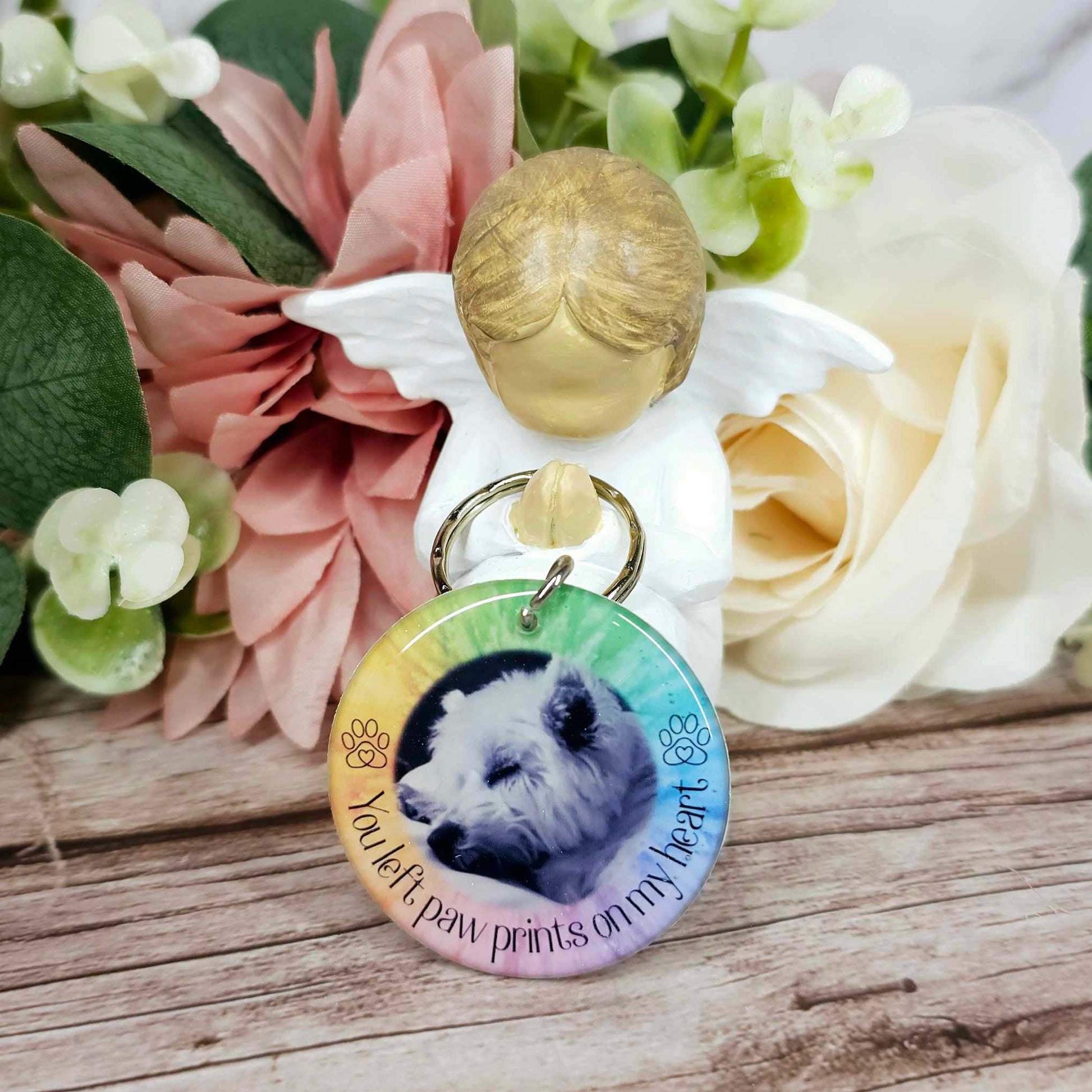 personalised pet memorial photo keyring UK with dog photo