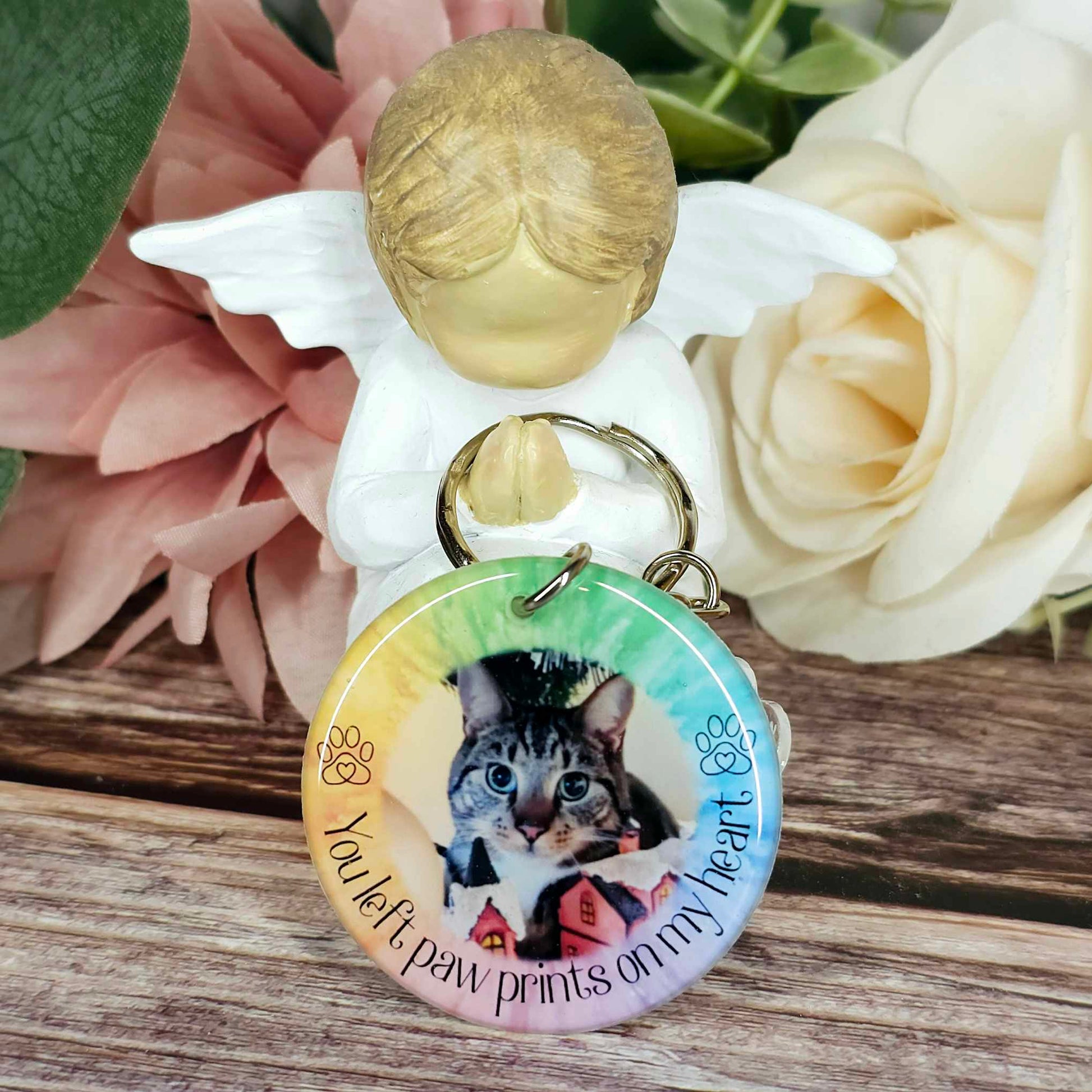 personalised pet memorial photo keyring UK with dog photo