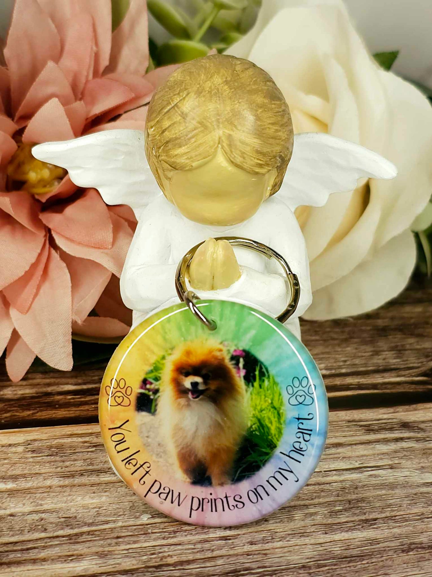 personalised pet memorial photo keyring UK with dog photo