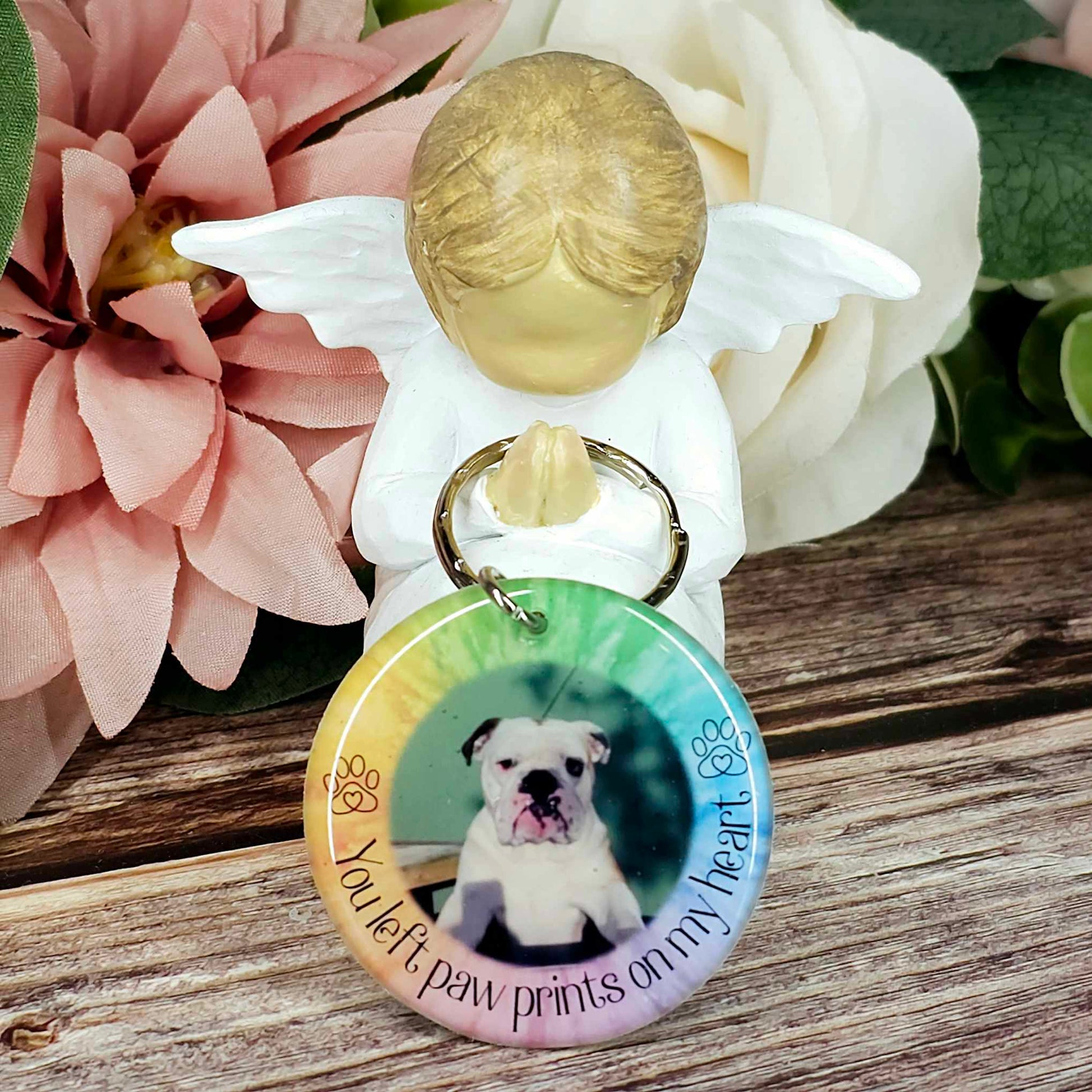 personalised pet memorial photo keyring UK with dog photo
