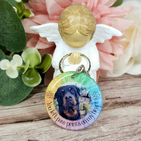 personalised pet memorial photo keyring UK with dog photo