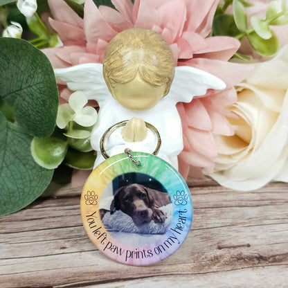 personalised pet memorial photo keyring UK with dog photo