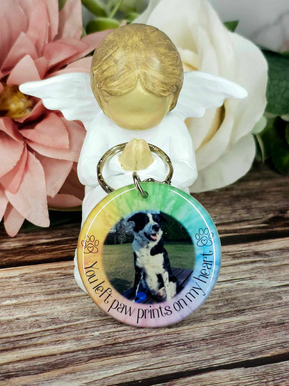 personalised pet memorial photo keyring UK with dog photo