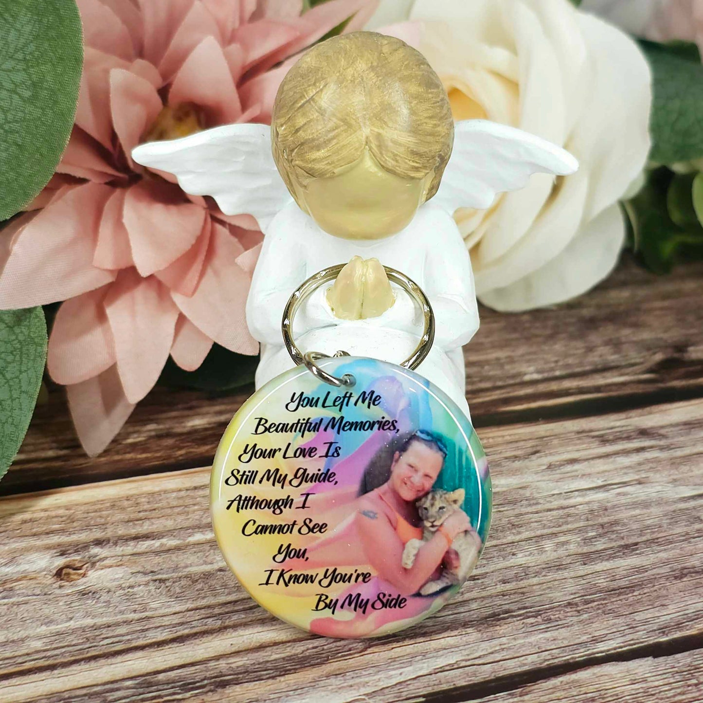 you left me beautiful memories personalised photo keyring, verse keyring, keepsake