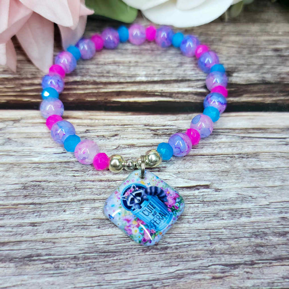 17 cm cute but feral racoon charm bracelet (27a)