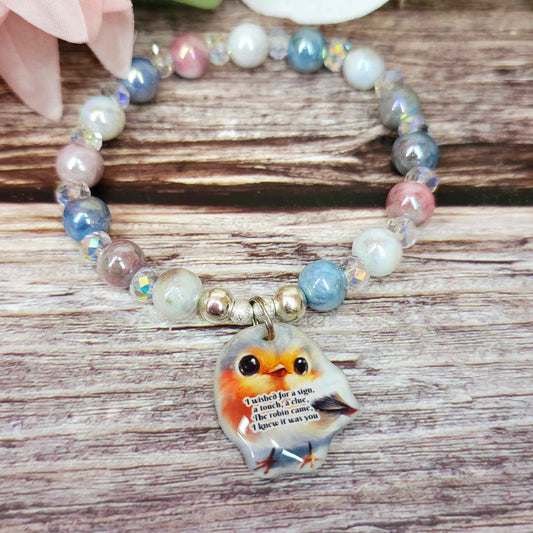 16 cm i wished for a sign robin charm bracelet (46a)