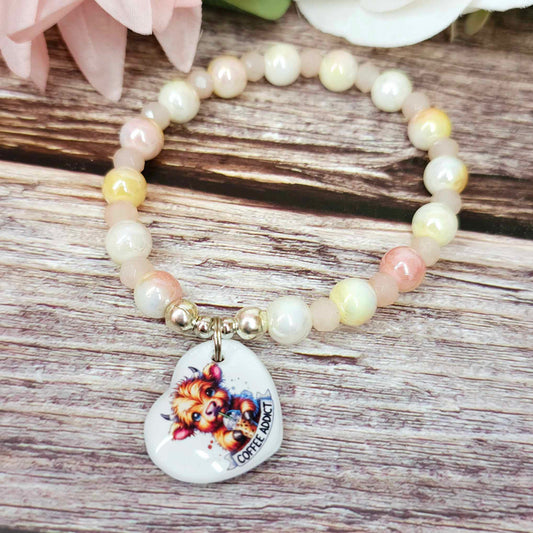 17 cm highland cow coffee addict charm bracelet (37a)