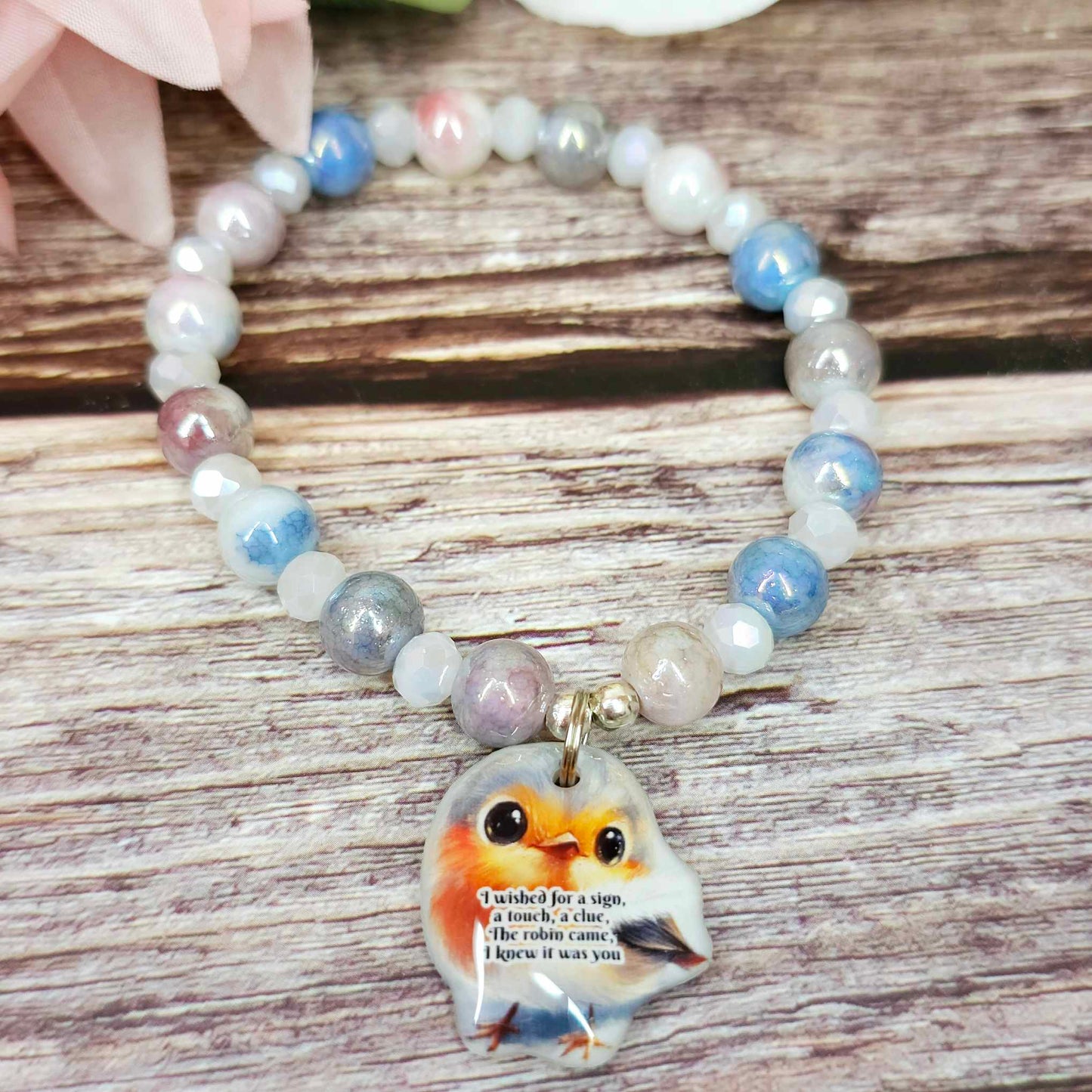 16 cm i wished for a sign robin charm bracelet (45a)