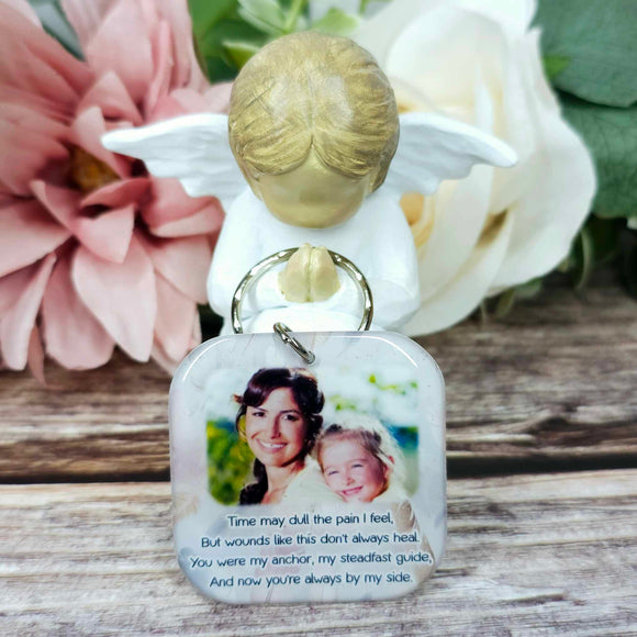 Time may dull the pain i feel square photo keyring, personalised keyring, keepsake