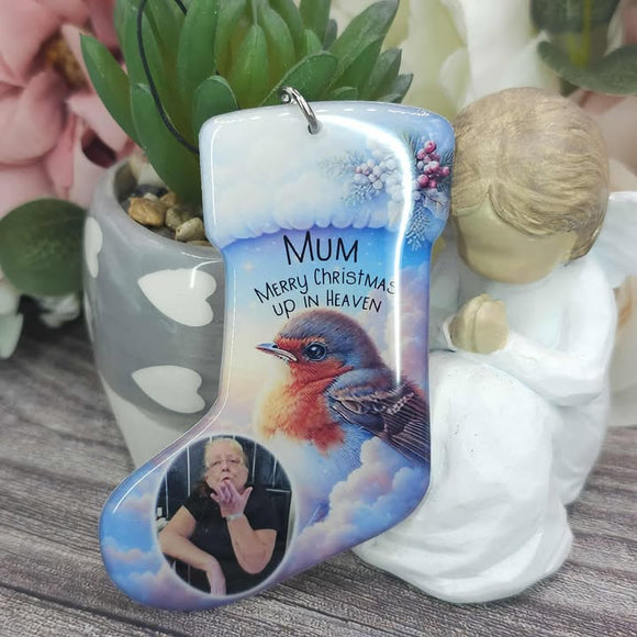 Merry christmas up in heaven personalised stocking ornament keepsake