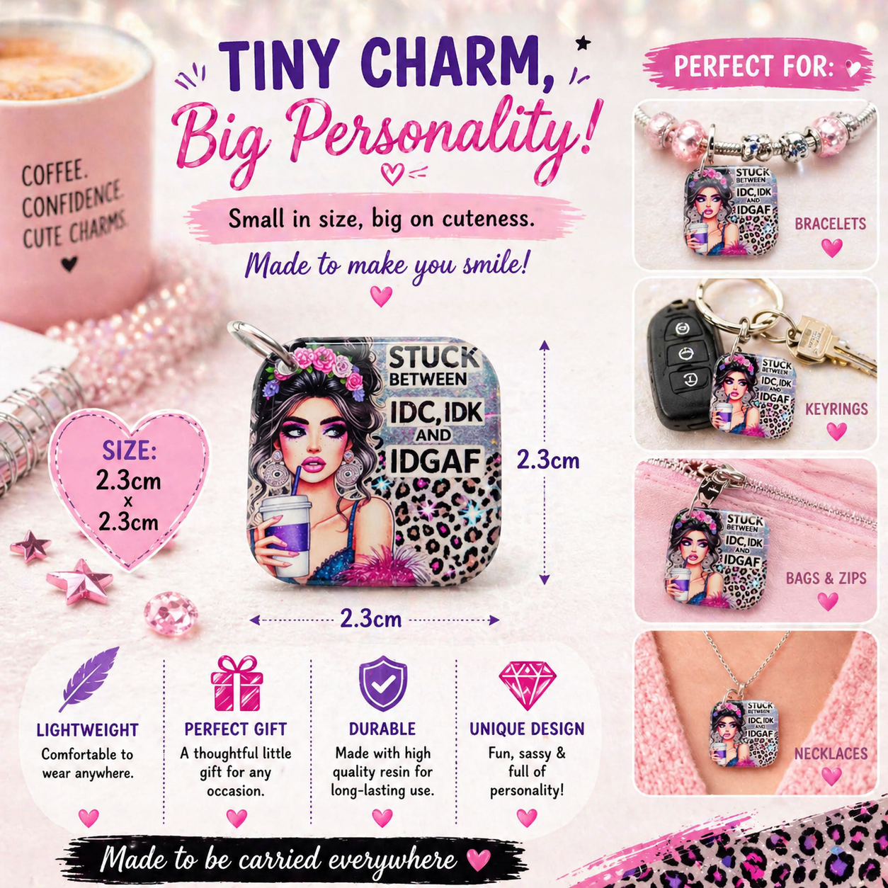 DESIGN 45. 2.3cm Square Charm – Funny, Cheeky & Custom Charms | Bracelet, Keyring, Bag Charm UK