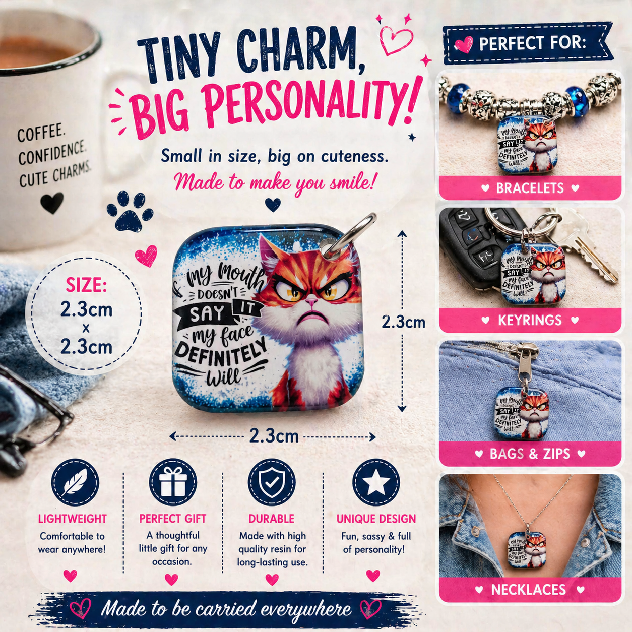 DESIGN 48. 2.3cm Square Charm – Funny, Cheeky & Custom Charms | Bracelet, Keyring, Bag Charm UK