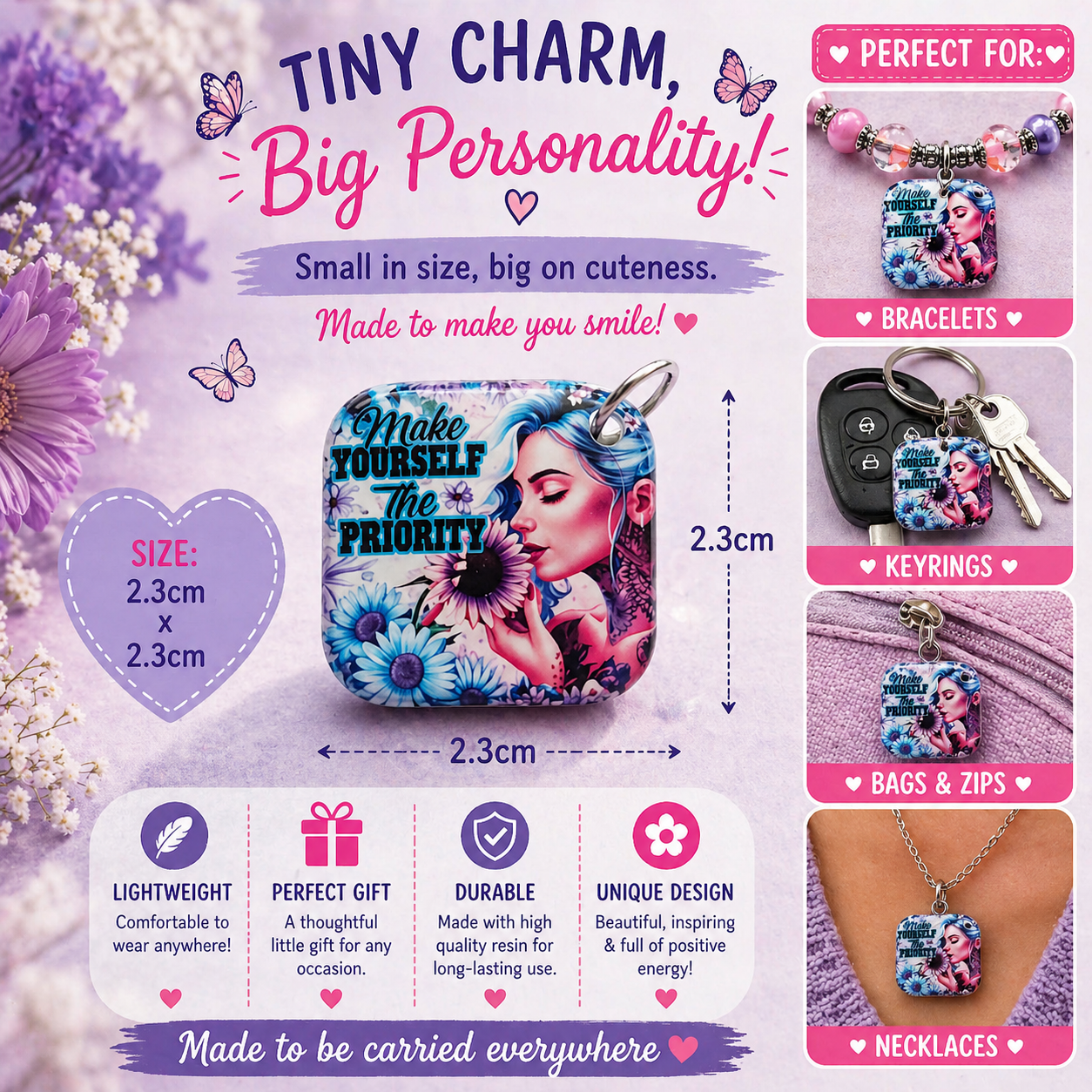 DESIGN 56. 2.3cm Square Charm – Funny, Cheeky & Custom Charms | Bracelet, Keyring, Bag Charm UK