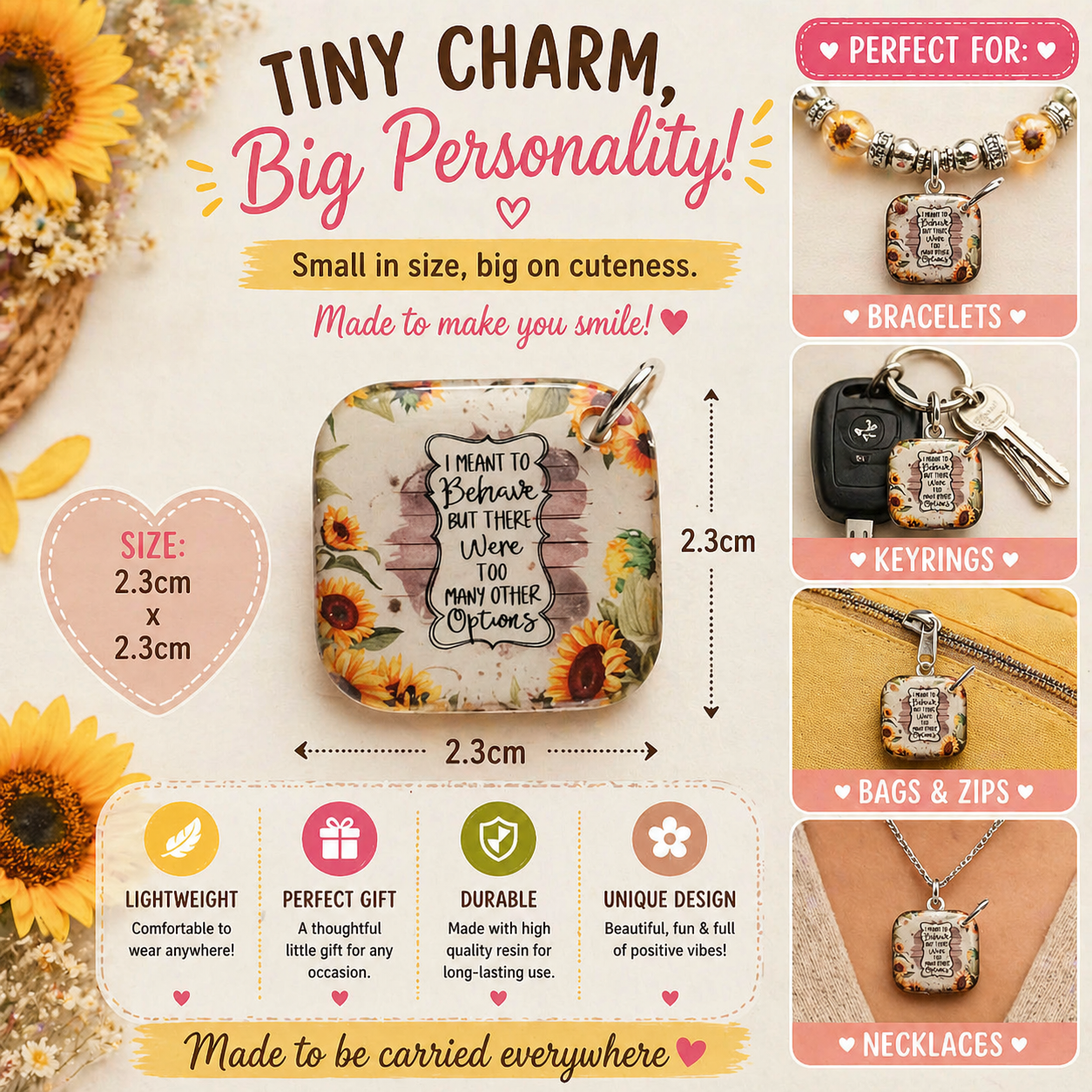 DESIGN 57. 2.3cm Square Charm – Funny, Cheeky & Custom Charms | Bracelet, Keyring, Bag Charm UK