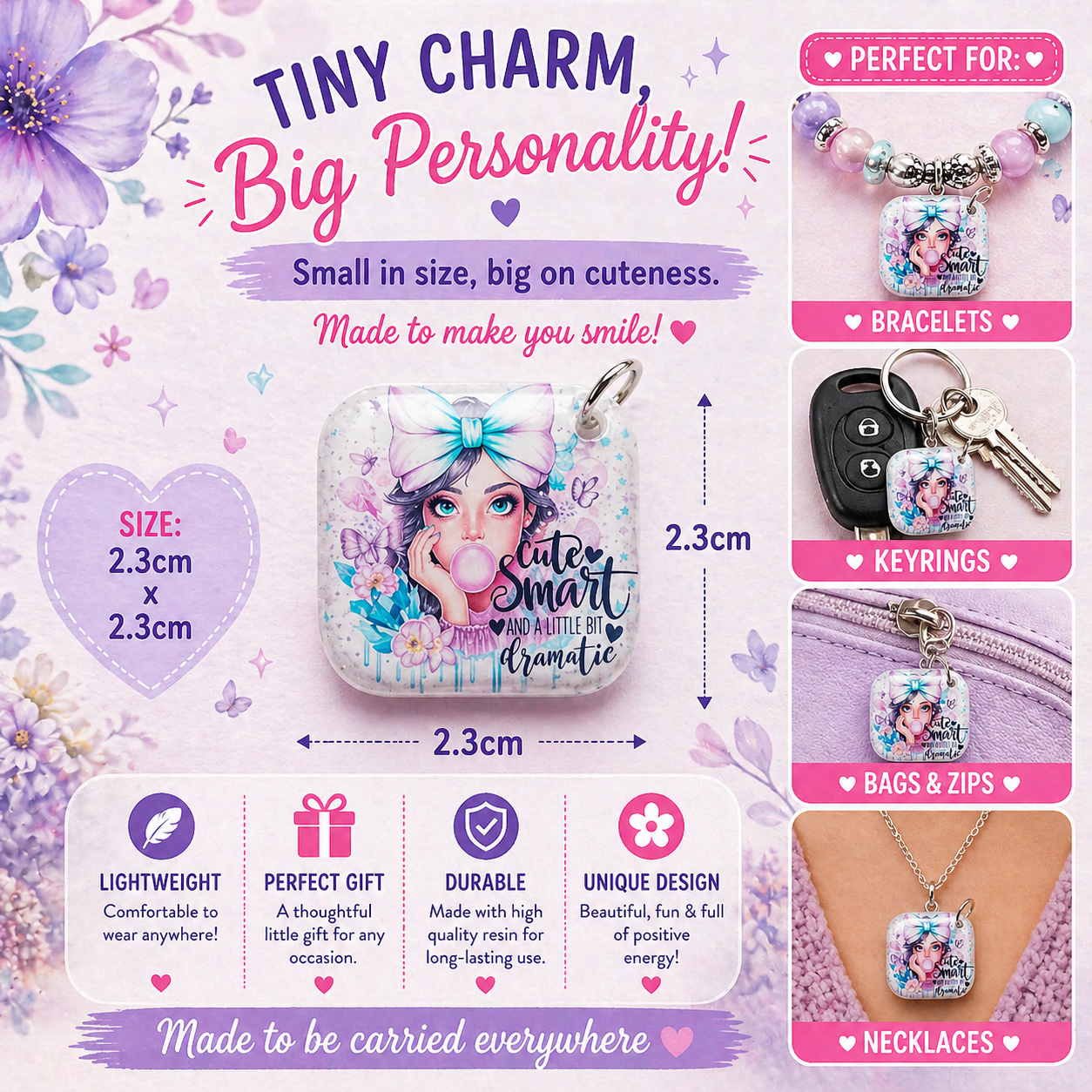 DESIGN 59. 2.3cm Square Charm – Funny, Cheeky & Custom Charms | Bracelet, Keyring, Bag Charm UK