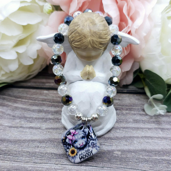 16cm Just a little moody Handmade Beaded Bracelet with Unique Charm – Glass or Gemstone Beads  (157)