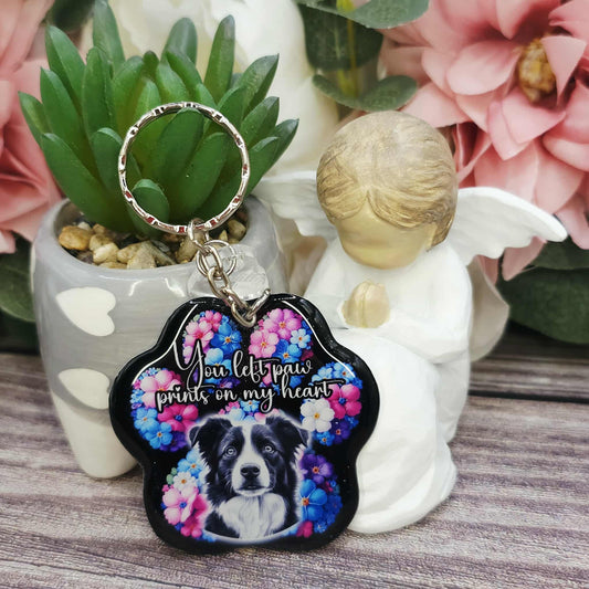 Border collie you left paw prints on my heart pet paw keyring keepsake