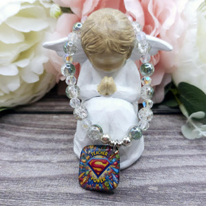 16cm Teacher super power Handmade Beaded Bracelet with Unique Charm – Glass or Gemstone Beads  (155)