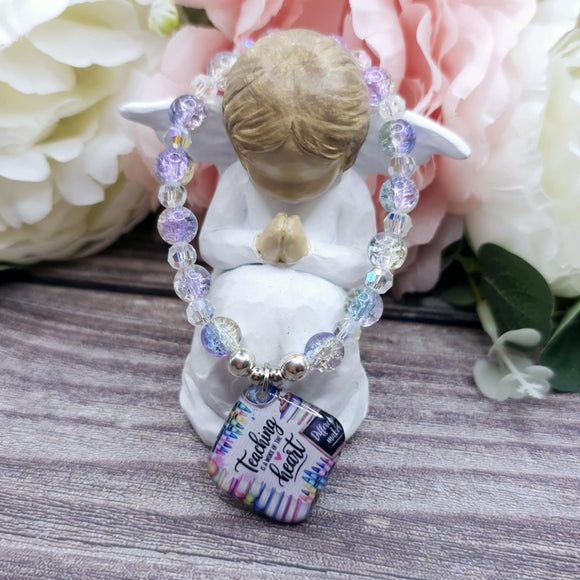 16cm Teaching is a work of the heart Handmade Beaded Bracelet with Unique Charm – Glass or Gemstone Beads  (149)