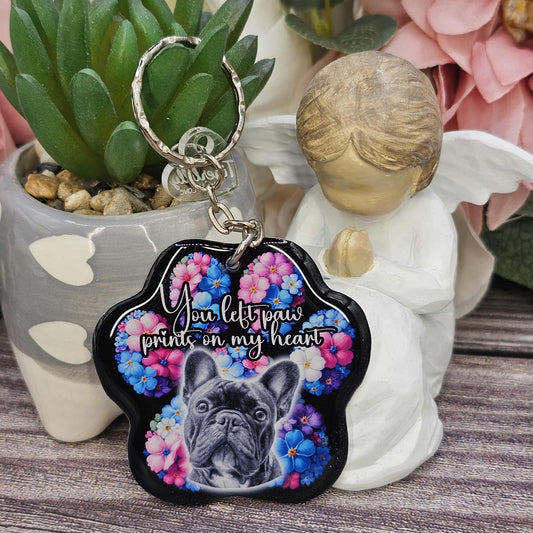 French bulldog (version 1) you left paw prints on my heart pet paw keyring keepsake