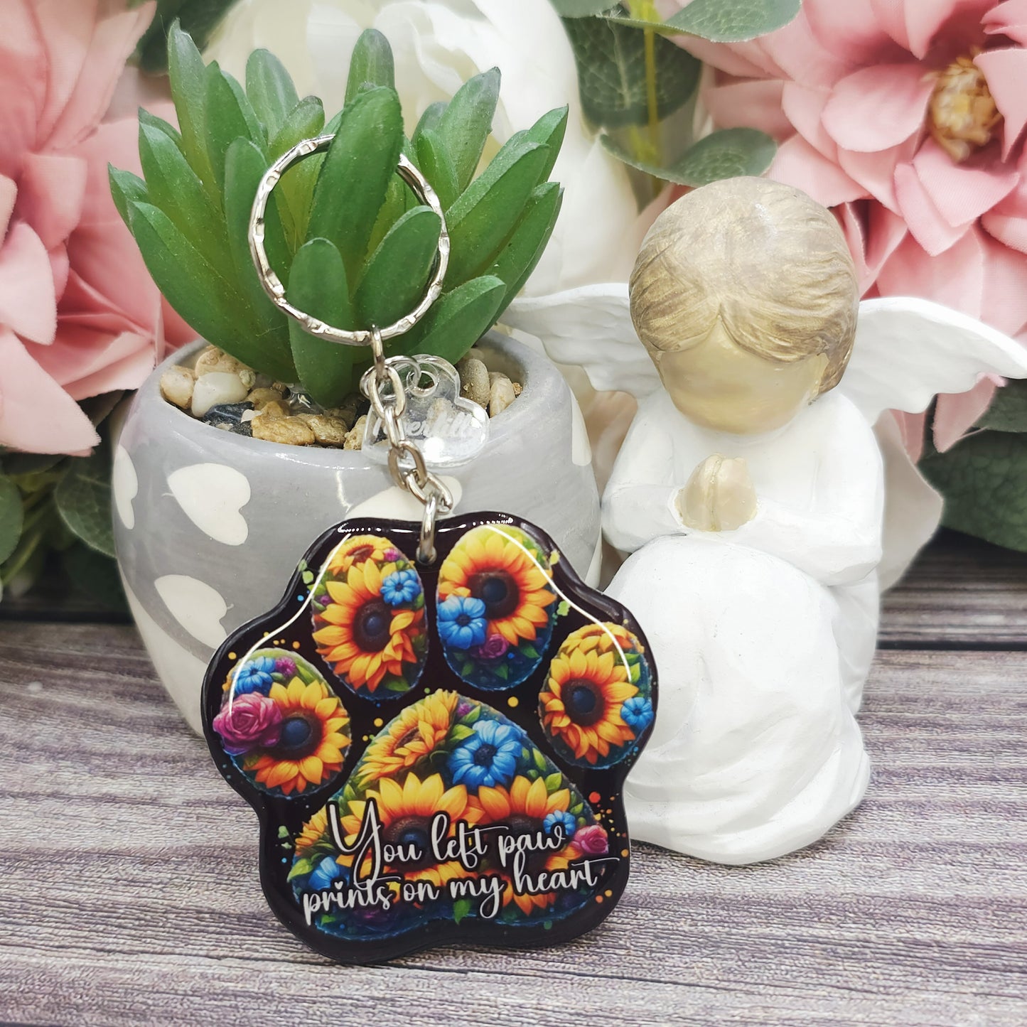 Sunflower you left paw prints on my heart pet paw keyring keepsake