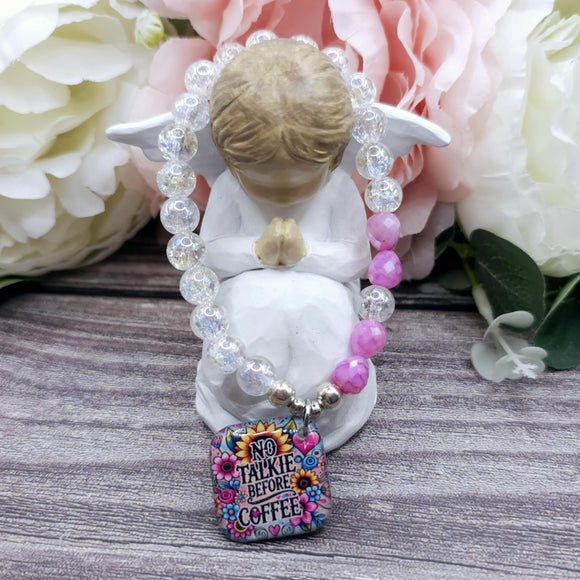 17cm no talkie before coffee Handmade Beaded Bracelet with Unique Charm – Glass or Gemstone Beads  (145)