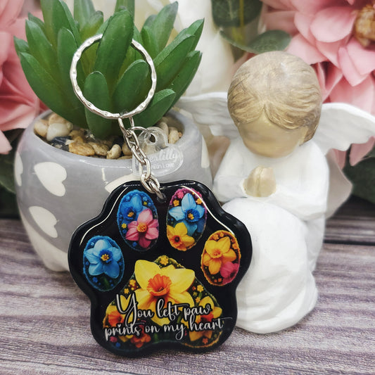 Daffodil you left paw prints on my heart pet paw keyring keepsake
