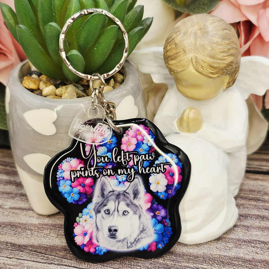 Husky you left paw prints on my heart pet paw keyring keepsake
