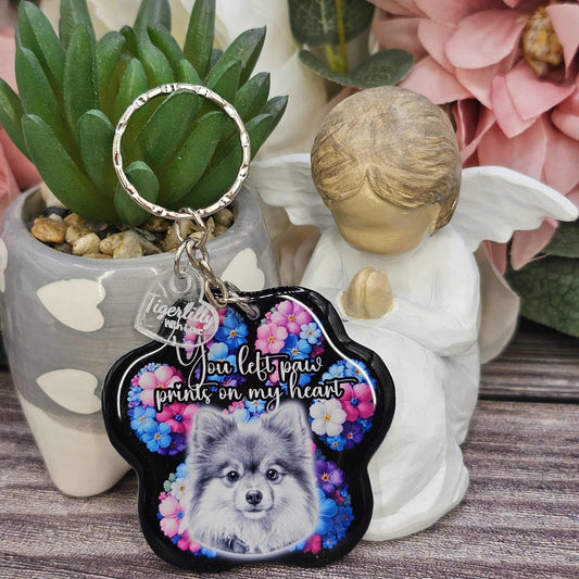 Pomeranian (version 2) you left paw prints on my heart pet paw keyring keepsake