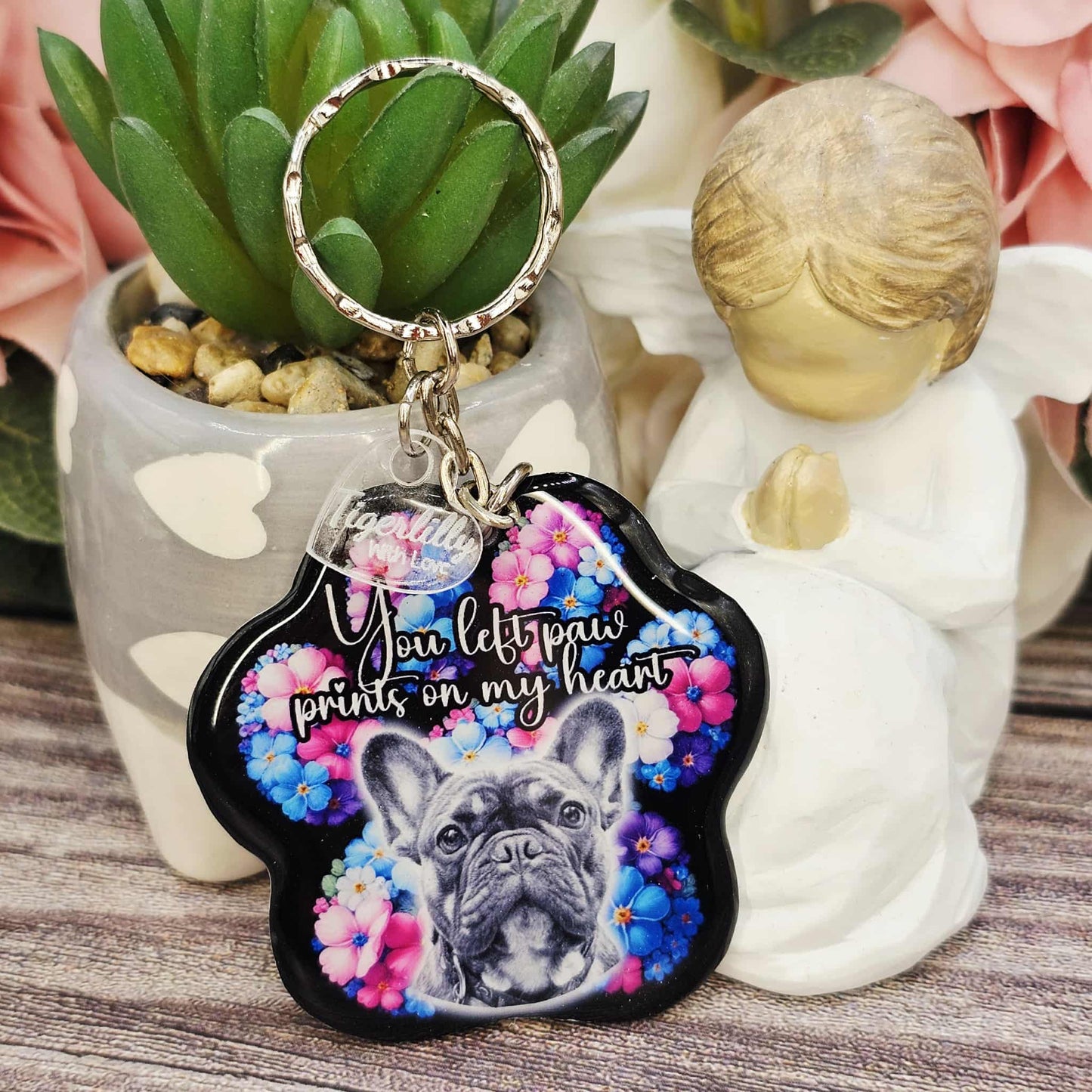 French bulldog (version 2) you left paw prints on my heart pet paw keyring keepsake